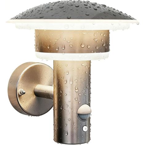 Applique Murale Exterieur LED avec Détecteur de Mouvement et Interrupteur Lampe Exterieur Etanche Acier Inoxydable SUS316 Luminaire Argent 9W 220V-240V IP54 (avec Capteur PIR) (1/5)