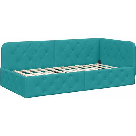 Corner Bed Frame Turquoise 90 x 200 cm Velvet vidaXL
