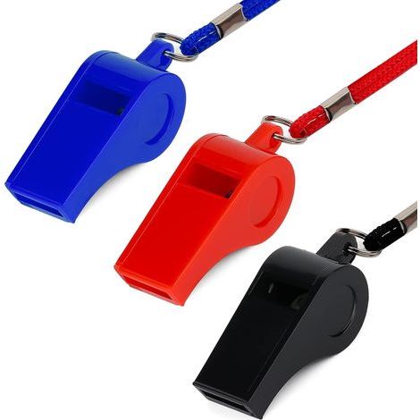 3 Pièces Sifflets en Plastique avec Cordon, Sifflet de Sport pour Entraîneur Survie Urgence Sport pour Arbitre Entraîneur Dressage de Chiens (Rouge, Bleu, Noir) (1/5)