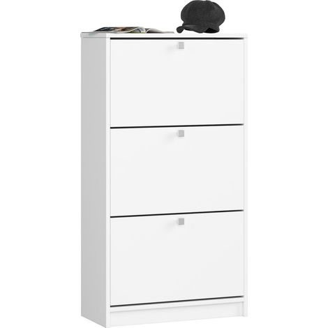 Zapatero con 3 compartimentos AKORD Blanco 60 cm 3 puertas basculantes frente en color Blanco 60x28,5x113 cm (1/5)