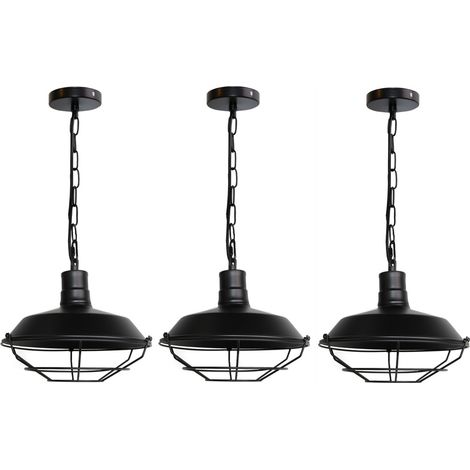 Lustre Suspension Industriel Vintage Luminaire Plafonnier Abat-jour Métal Lampe à Suspension Réglable E27 Noir Ø26CM - 3Pcs (1/4)