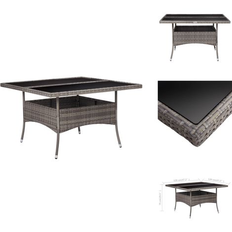 Garten-Esstisch Grau Poly Rattan und Glas - Gartenstuhl - Esstisch - Outdoor Möbel - Terrassenmöbel - PE-Rattan (1/4)