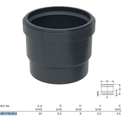 Manicotto ad innesto Geberit PE con guarnizione a labbro ø50 mm 361.779.16.3 (1/3)
