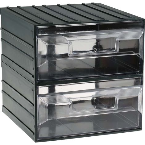 Unité de stockage 2 tiroirs RS PRO en Plastique, 208mm x 208mm x 222mm ( Prix pour 1 ) (1/3)