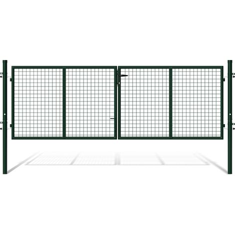 TolleTour Portail de clôture de jardin en acier vert, tube rond, 300 x 100 cm