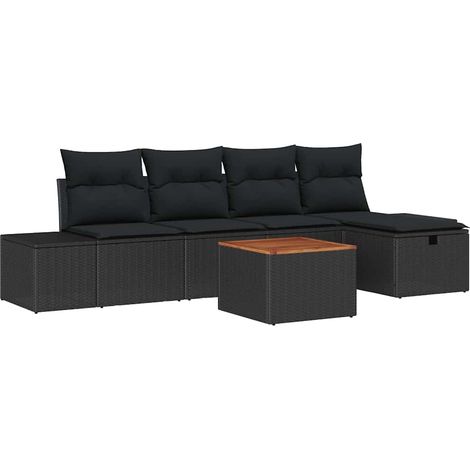 Garden Sofa Set with Cushion 6 pcs Black Poly Rattan vidaXL
