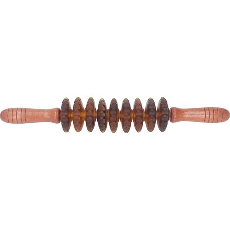 9-rädriger, gebogener Massageroller aus Holz, manuelles Therapiegerät für Muskelentspannung, Lymphdrainage und Cellulite-Massage, braun (1/5)