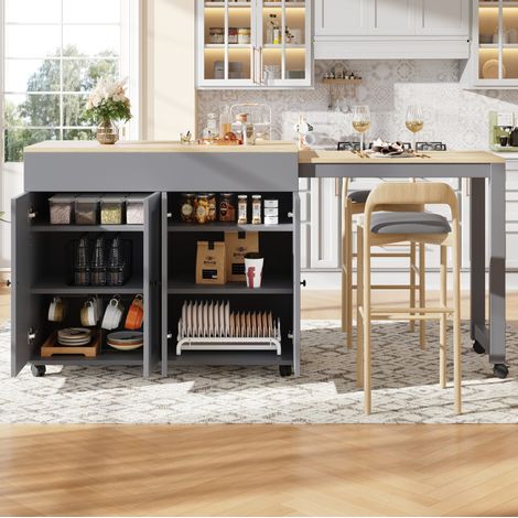 Tavolo bar estraibile 118/180 x 50 x 94 cm grigio con 6 vani portaoggetti (1/5)