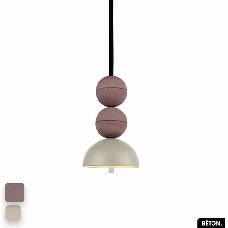Lampe de suspension en béton - BOSFOR CONCRETE LILAS - PEYOTE 2 BALLES LED 14W (1/3)