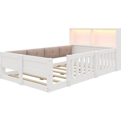 Kinderbett mit Gitter, LED und Stauraum 90 x 200 cm Weiß (1/5)