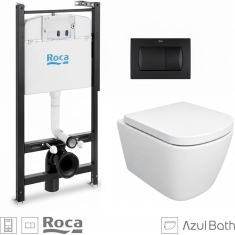 Pack WC Bastidor empotrado ROCA Active cisterna y pulsador negro mate con inodoro suspendido Tornado Link blanco de AzulBath (1/5)