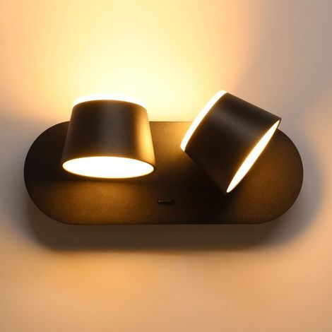 Applique Murale LED 12W 2 Ampoules avec Interrupteur - Blanc Chaud 3000K - Spot Décoratif Réglable Up/Down - Chambre, Couloir (1/5)
