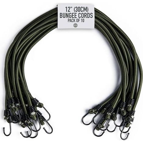 Correas de sujeción de 30 cm (12") - Paquete de 10 - Ganchos elásticos - Correas elásticas con ganchos para equipaje, portaequipajes de techo y camping. (1/3)