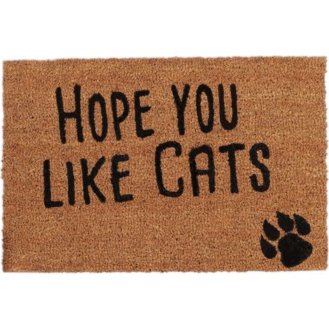 Relaxdays Paillasson fibre de coco Hope You Like Cats 40x60 cm tapis d’entrée extérieur antidérapant PVC, nature