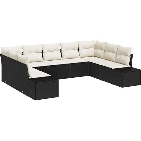 Maison Exclusive - Set Divano da Giardino 9 pcs Nero e Crema Polyrattan