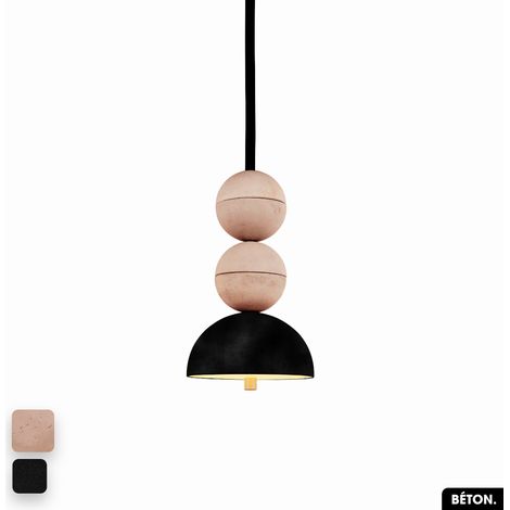 Lampe de suspension en béton velours - BOSFOR CONCRETE VELVET ROSE - NOIR 2 BALLES LED 14W (1/2)