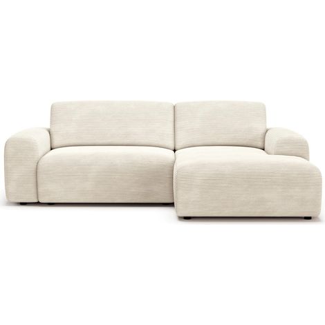 Canapé d'angle réversible convertible 5 places avec coffre de rangement en velours côtelé beige - Luno