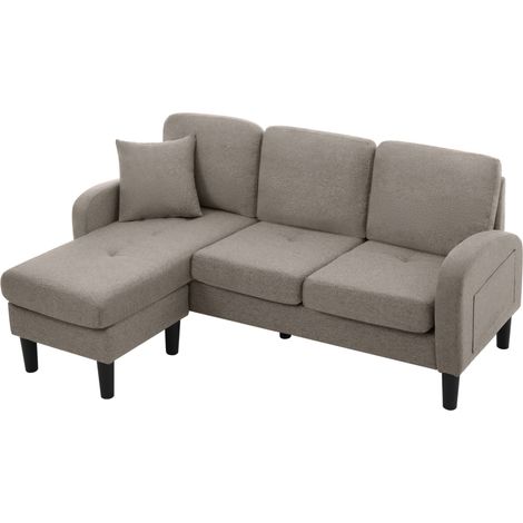 Canapé Modulaire 166x118x77 Cm En Tissu Lin-coton Gris Antique, Chaise-longue Réversible (1/5)