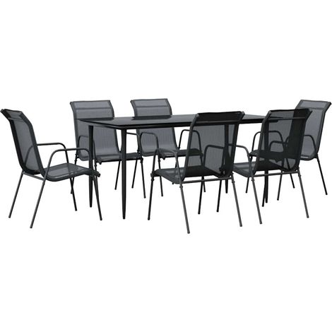 Ensemble à manger de jardin 7 pcs Mobilier de jardin noir textilène et acier (1/5)