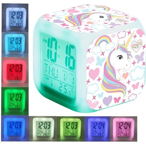 Réveil lumineux, 8 sons de la nature, cadeau idéal pour la fête des enfants (filles), horloge numérique 24 heures avec lumière, commande tactile, affichage de la date et de la température.