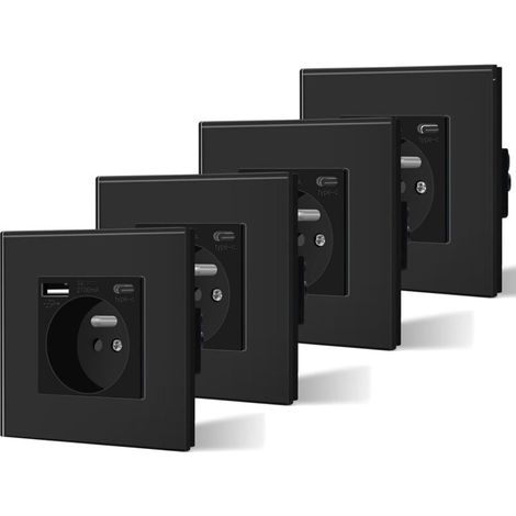 Lot de 4 Prises Murales USB-C 16A – Prise Électrique Verre Port Type-C 240V 86mm (1/5)
