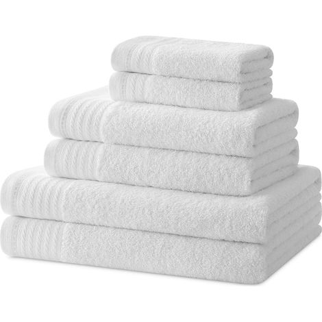 Ensemble de Serviettes de Bain - 2 Serviettes de Douche, 2 de Toilette et 2 de Bidet - 100% Coton - 480 g/m², Blanc (1/5)