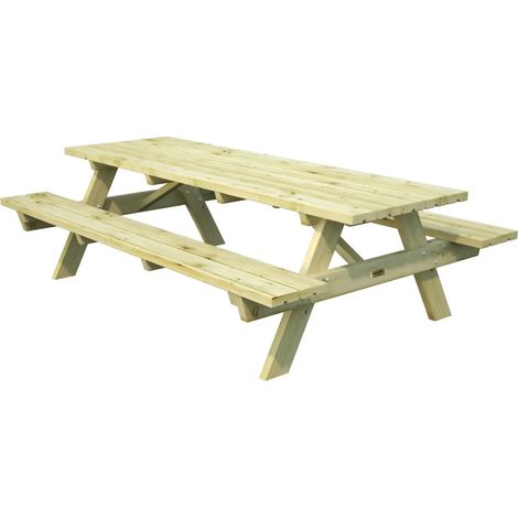 Tavolo Picnic in Legno 239x161x72 con 2 Panche Integrate da Esterno