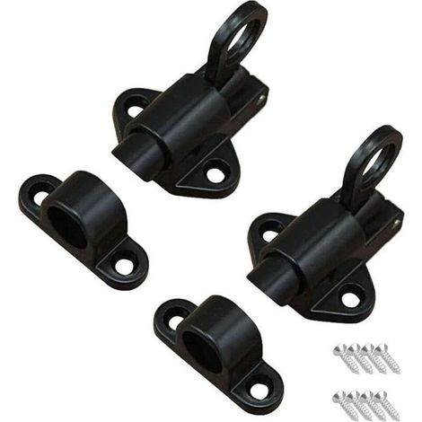 2 Pièces Loquet de Porte,Loquet à Ressort,Boulon Porte Loquet,Avec 8 Vis,Adapté aux Portes et Fenêtres, Portes en Bois,Portes de Toilettes, Armoires, Penderies,Noir (1/5)