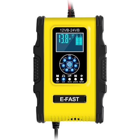 Redresseur pour voiture, Chigoods, 12 V/24 V/12 A, écran LCD, jaune/noir (1/5)