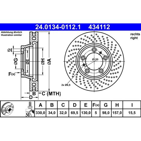 Disque de frein ATE 24.0134-0112.1 PORSCHE 9P1 615 302 A