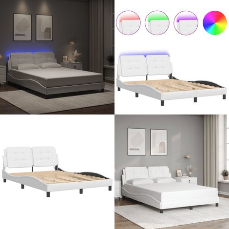Bettgestell mit LED Weiß 120x200 cm Kunstleder - Bettrahmen - Schlafzimmermöbel - Led-Licht - Kunstleder - Weißes Bett - Home & Living (1/5)