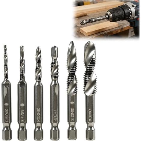 Forets Taraudeurs Combinés Kit, M3 M4 M5 M6 M8 M10 Tige Hexagonale 6 mm, Taraud Machine Et Foret Taraudeur Multifonction, Kit Tarauds, meche taraudeuse, Perçage Et Taraudage Simultané (1/5)