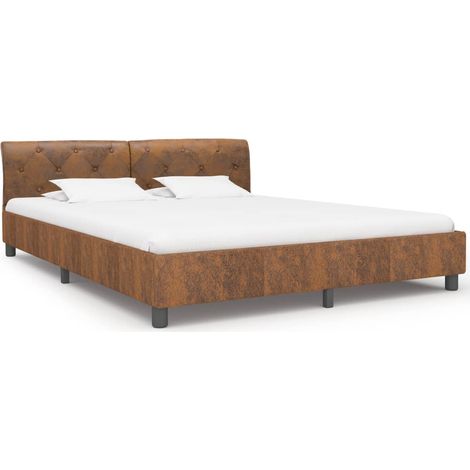 Maison Exclusive - Cadre de lit sans matelas marron similicuir daim 160x200 cm (1/5)
