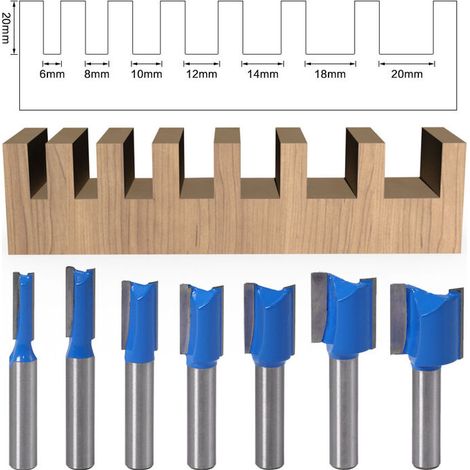 7pcs 8mm Clean Up Router Bits, Woodworking Cutter 6/8/10/12/14/18/20mm Diamètre Flush Trim Pattern Router Bit Set, Bleu (1/5)