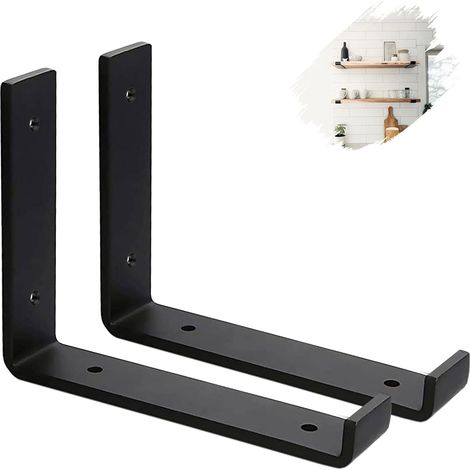 2 Stück 25cm Schwerlast L-Winkelkonsolen 4mm Stahl, Industriewandhalterung Schwarz mit Schrauben