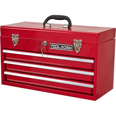 Boîte à outils métallique 20,3 pouces 3 tiroirs, en acier avec doublure de protection, fermeture et serrure métalliques, Rouge