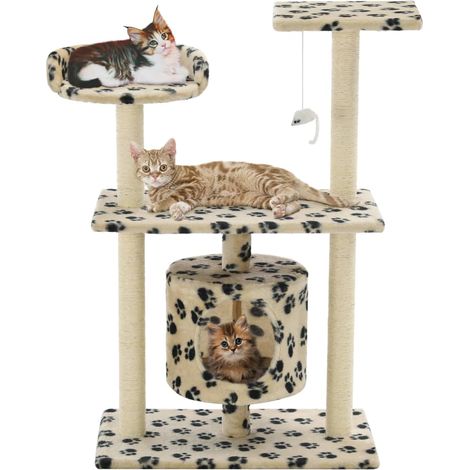 vidaXL Cat Tree with Sisal Scratching Posts 95 cm Beige Paw Prints
