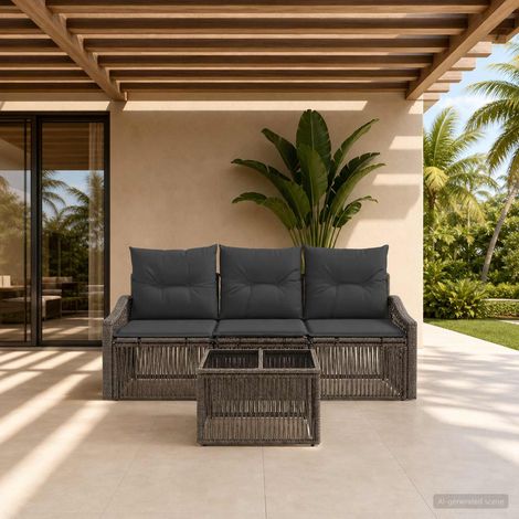 vidaXL Ensemble de canapé de jardin 4 pc Gris polyrotin (1/5)