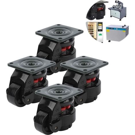 Ruote girevoli da 50 mm, 250 kg/551,16 libbre, ruote per mobili retrattili e livellanti per impieghi gravosi con rotazione a 360°, ruote industriali di alta qualità, set da 4 (nere) (1/4)