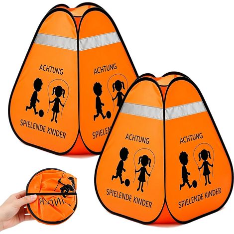 2 Pièces Panneau D’Avertissement Routier, Route Safety Panneau Attention Enfants, Design Pliable Et Installation Facile Panneau De Signalisation, Panneau Sécurité Enfants, Für Aires De Jeux, Orange (1/5)