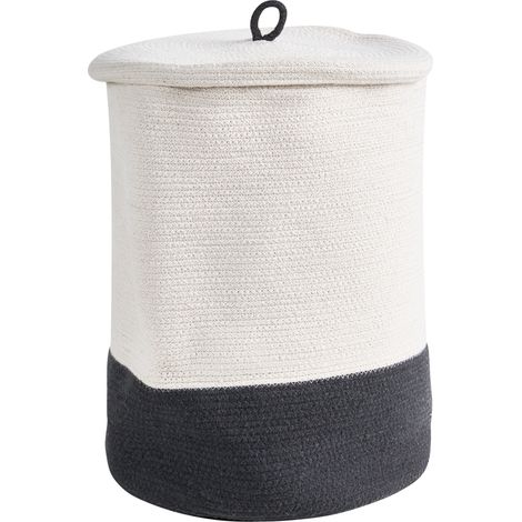 Cesta de algodón 52 cm patrón a rayas tapa accesorio boho gris/blanco Silopi