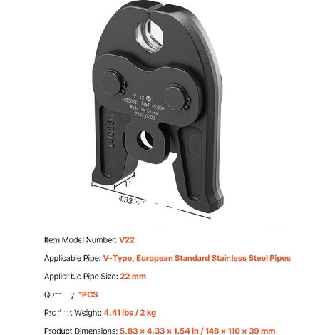 Presse à mâchoire, compatibilité en acier inoxydable de type V, performance de sertissage durable, 22 mm (1/2)