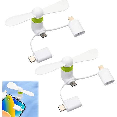 JSSEVN-2pcs Ventilador para Téléphone,3 In 1 Mini Ventilateurs de Téléphone,Mini Ventilateurs USB,Portable Petit Ventilateur,3 En 1 Ventilateur Silencieux (1/4)