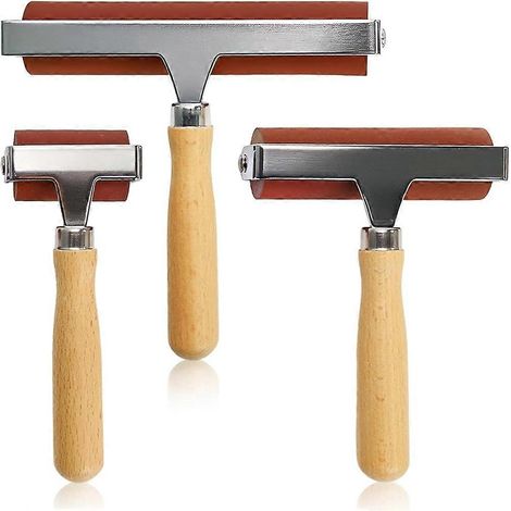 Rouleau à tamponner en caoutchouc souple, 3 tailles (6, 4 et 2 pouces), avec manche en bois, idéal pour l'impression, le papier peint et le ruban adhésif. (1/5)