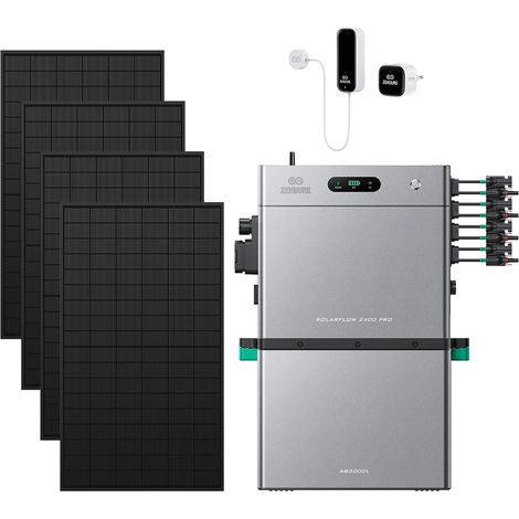 Zendure SolarFlow 2400 Pro – 2400W AC bidirektional, 4800W PV-Eingang, bis 16,8 kWh erweiterbar, Plug & Play, IP65, mit Smart Meter D0 (2.4 kWh), AB3000L (2,88 kWh), 450W×4 bifazialen Panels