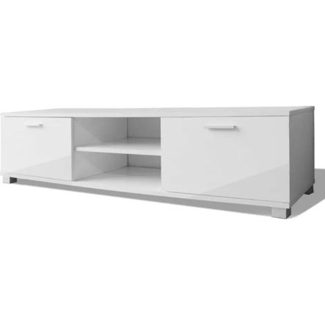 Meuble TV 2 portes 2 niches bois blanc brillant Glamourous (1/4)