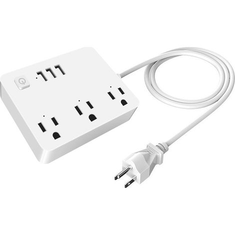 Prise connectée multifonction avec minuteur, Wi-Fi et USB, compatible Tuya/Alexa (110-240 V), prise américaine blanche. (1/5)