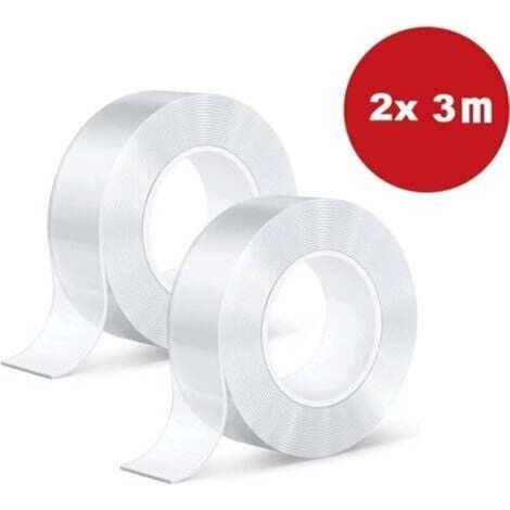 Ruban adhésif nano réutilisable extra fort – 2 rouleaux de 3 m × 3 cm, étanche et double face – pour usage professionnel (1/5)