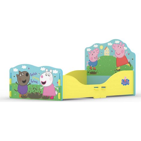 Lit enfant à clipser Peppa Pig – Dimensions 140x70 cm – Design Peppa Pig dans la boue – Sommier inclus – Kidsaw