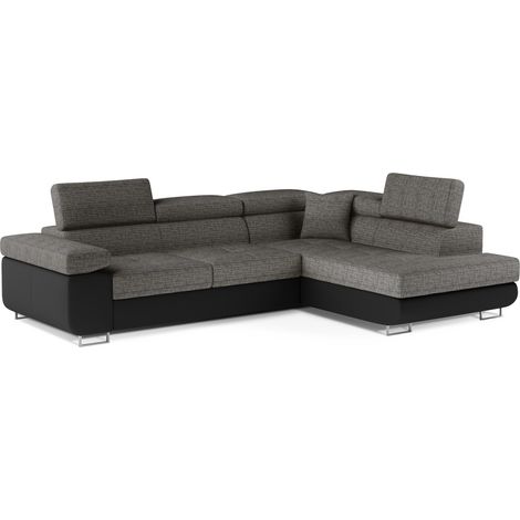Sofá esquinero convertible MENTON gris rizado – 4 plazas con baúl y reposacabezas (1/5)